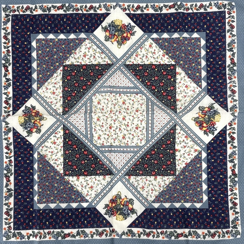 Vintage Bandana Blue Floral Patchwork Fruit Country Cottagecore USA Made NEW
